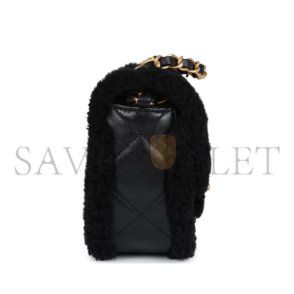 CHANEL MASTER MINI SHEARLING FLAP BAG BLACK LAMBSKIN BRUSHED GOLD HARDWARE AS5148 (18*12*6cm)